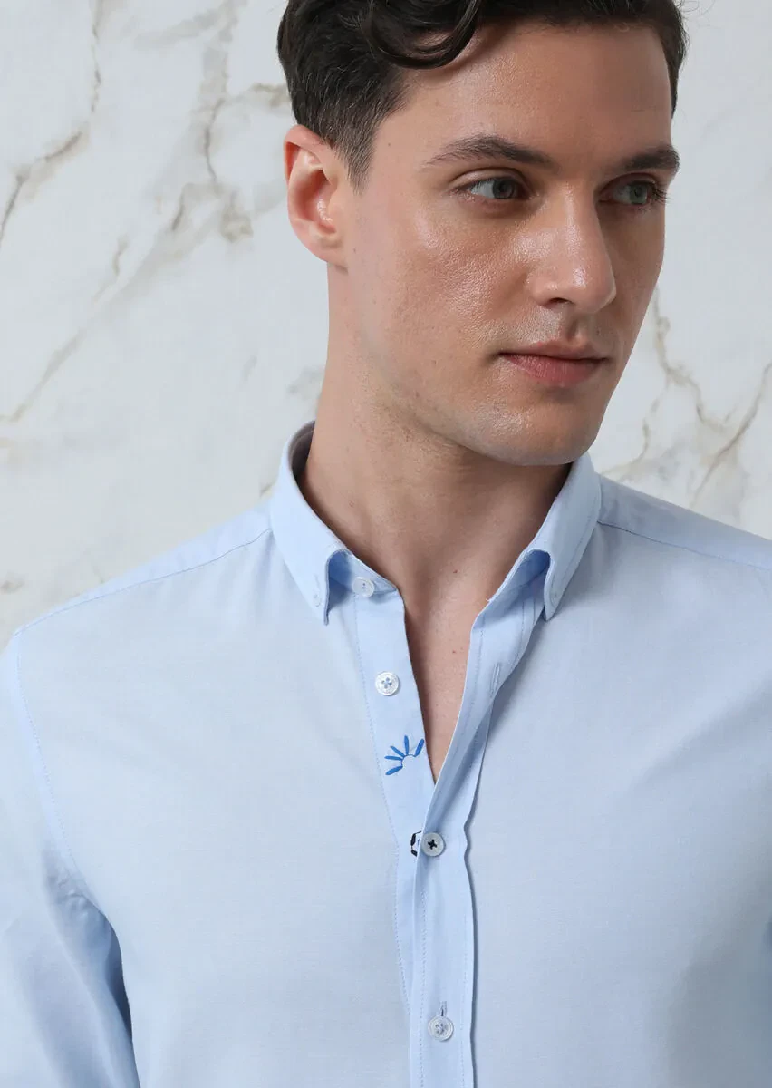 Mavi Düz Regular Fit Dokuma Casual %100 Pamuk Gömlek - 1
