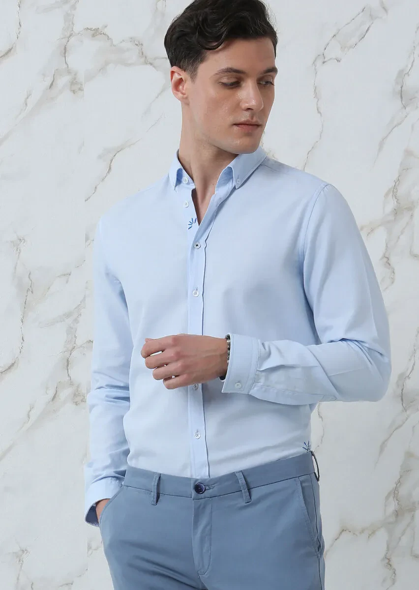 Mavi Düz Regular Fit Dokuma Casual %100 Pamuk Gömlek - 2