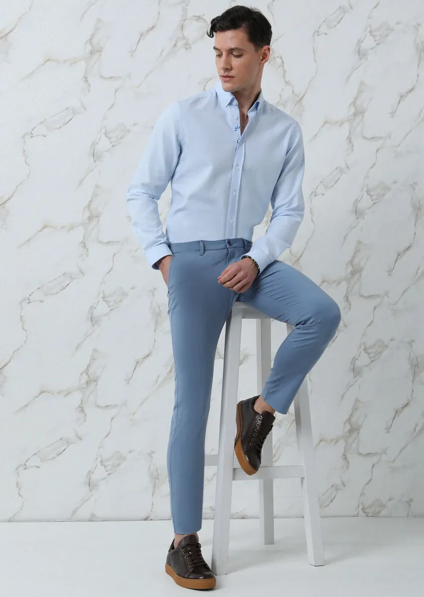 Mavi Düz Regular Fit Dokuma Casual %100 Pamuk Gömlek - 4