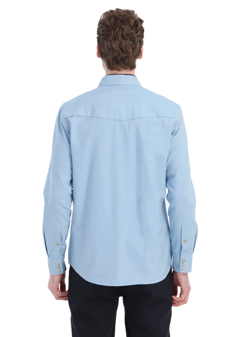 Mavi Düz Regular Fit Dokuma Casual %100 Pamuk Gömlek - 5