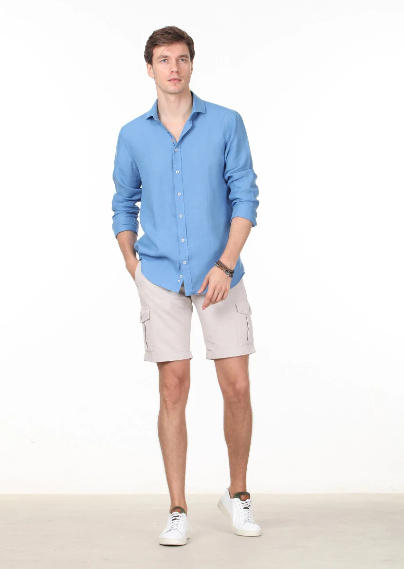 Mavi Düz Regular Fit Dokuma Casual Pamuk Karışımlı Gömlek - 3