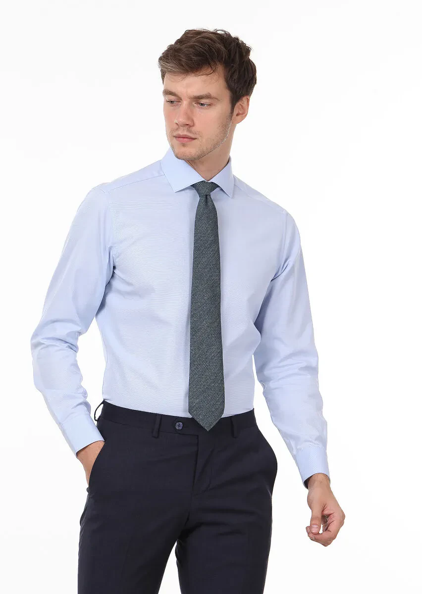 Mavi Düz Regular Fit Dokuma Klasik %100 Pamuk Gömlek - 1