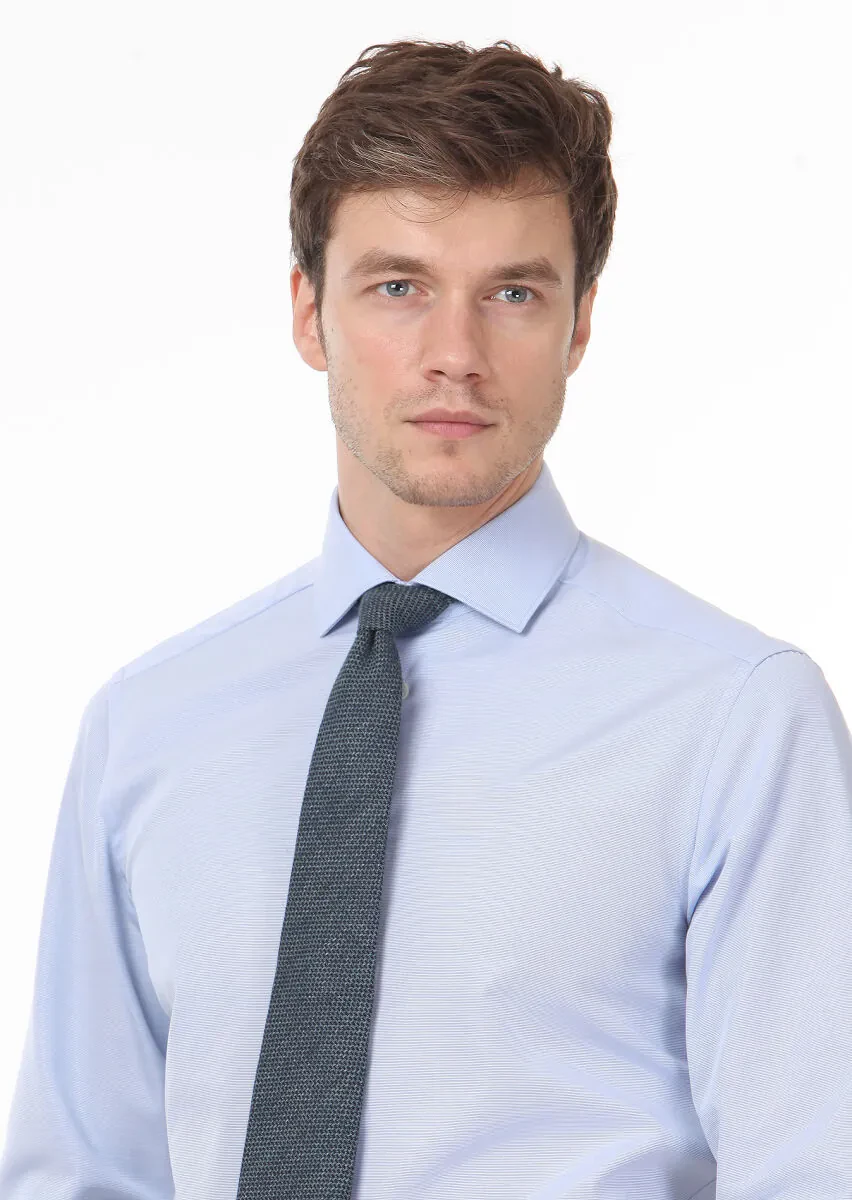 Mavi Düz Regular Fit Dokuma Klasik %100 Pamuk Gömlek - 2