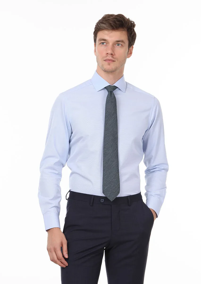 Mavi Düz Regular Fit Dokuma Klasik %100 Pamuk Gömlek - 3