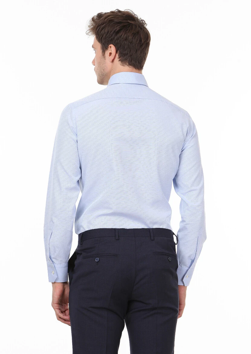 Mavi Düz Regular Fit Dokuma Klasik %100 Pamuk Gömlek - 4