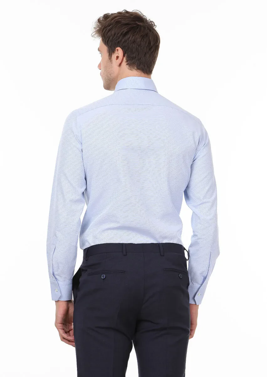Mavi Düz Regular Fit Dokuma Klasik %100 Pamuk Gömlek - 4