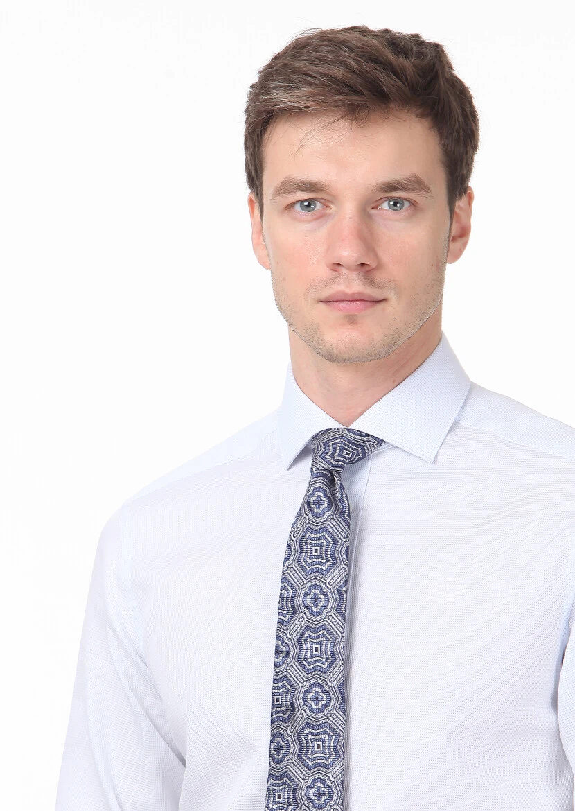 Mavi Düz Regular Fit Dokuma Klasik %100 Pamuk Gömlek - 2