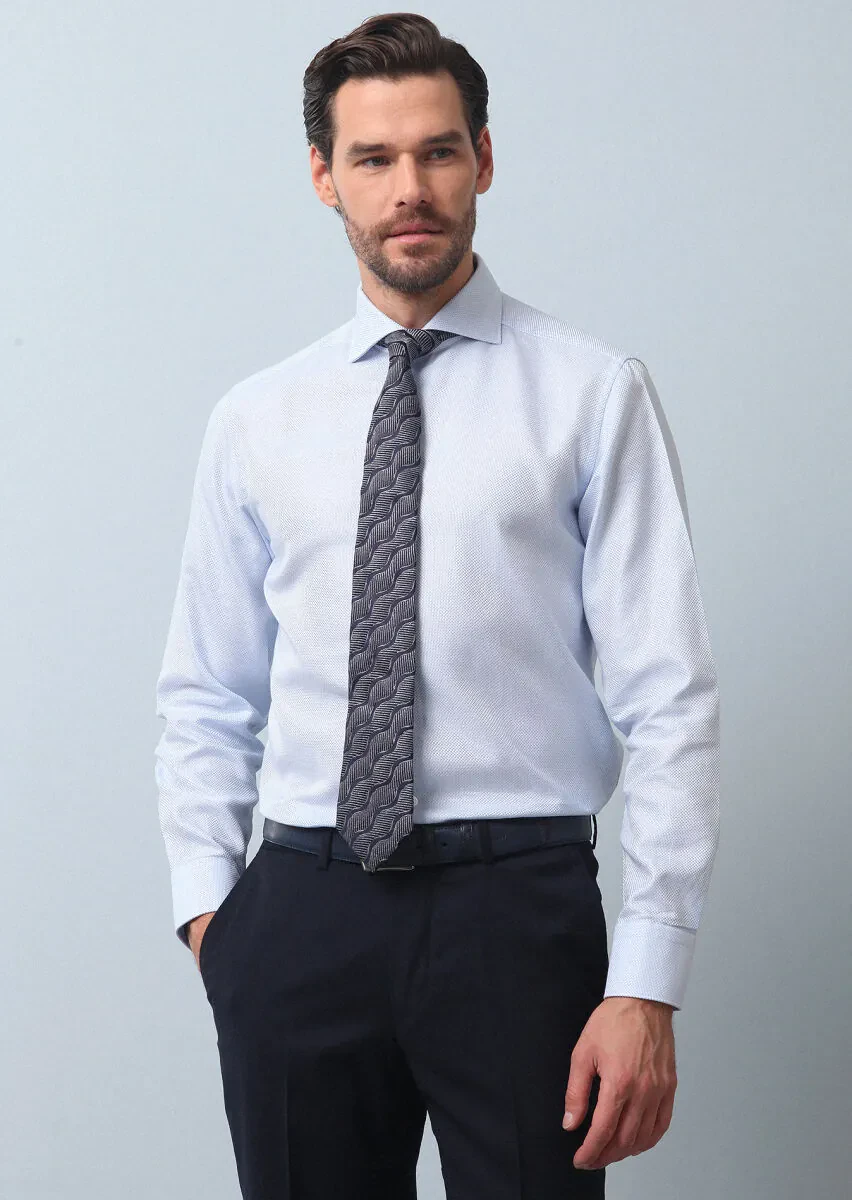 Mavi Düz Regular Fit Dokuma Klasik %100 Pamuk Gömlek - 1