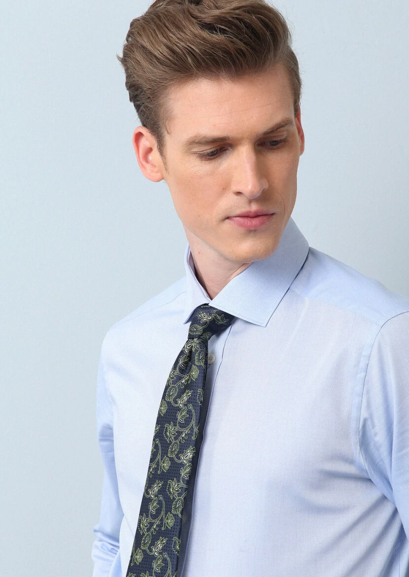 Mavi Düz Regular Fit Dokuma Klasik %100 Pamuk Gömlek 