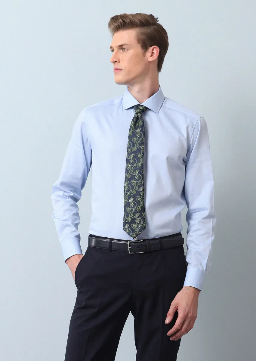 Mavi Düz Regular Fit Dokuma Klasik %100 Pamuk Gömlek - 4