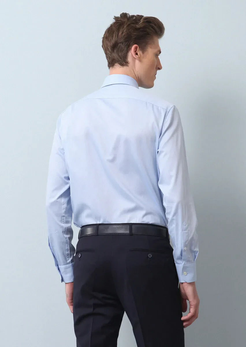 Mavi Düz Regular Fit Dokuma Klasik %100 Pamuk Gömlek - 5