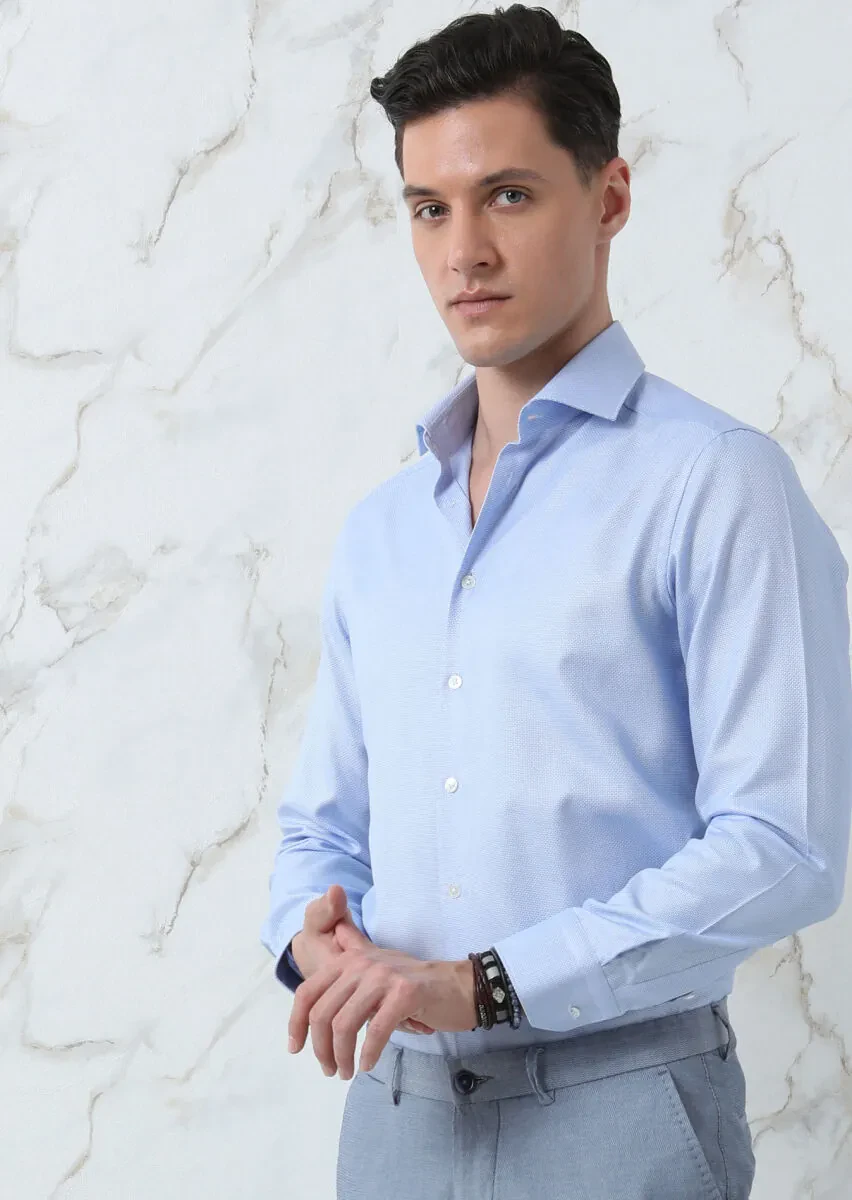 Mavi Düz Regular Fit Dokuma Klasik %100 Pamuk Gömlek - 4