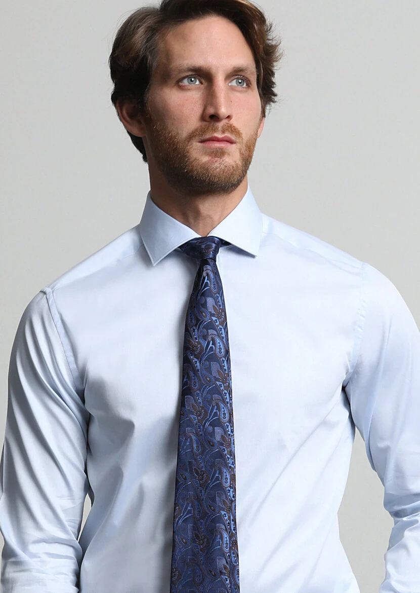 Mavi Düz Regular Fit Dokuma Klasik %100 Pamuk Gömlek - 2