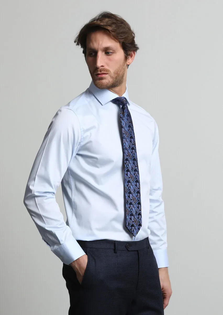 Mavi Düz Regular Fit Dokuma Klasik %100 Pamuk Gömlek - 3