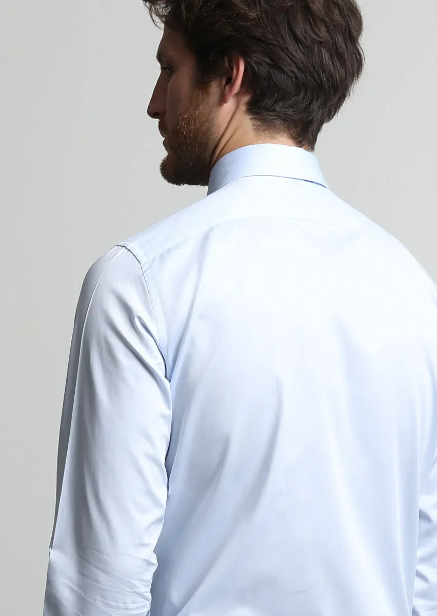 Mavi Düz Regular Fit Dokuma Klasik %100 Pamuk Gömlek - 4