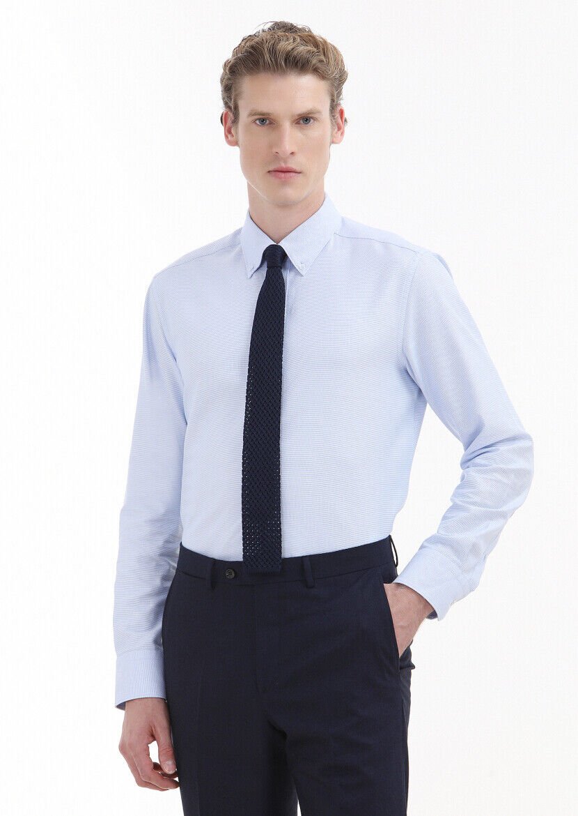 Mavi Düz Regular Fit Dokuma Klasik %100 Pamuk Gömlek - 1