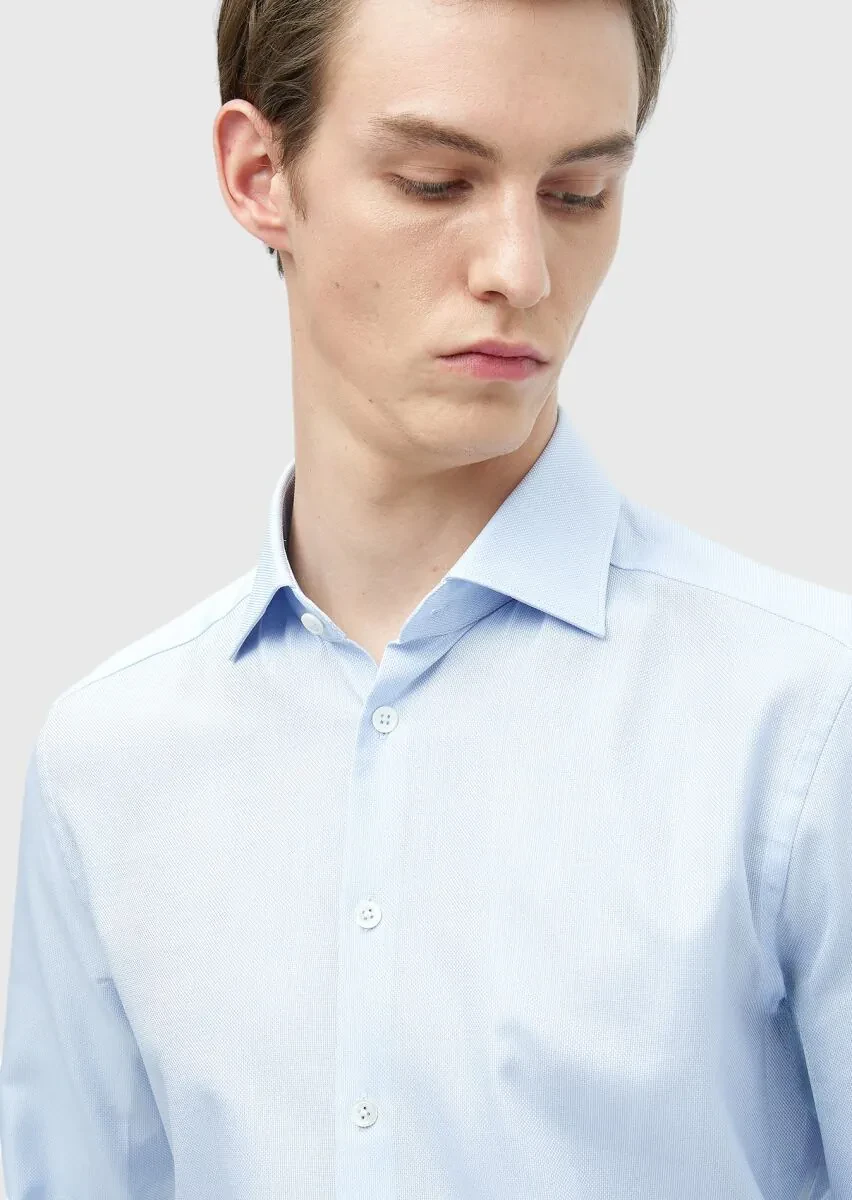 Mavi Düz Regular Fit Dokuma Klasik %100 Pamuk Gömlek - 3
