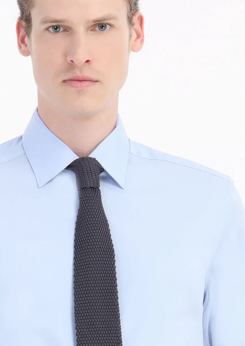 Mavi Düz Regular Fit Dokuma Klasik Pamuk Karışımlı Gömlek - 3