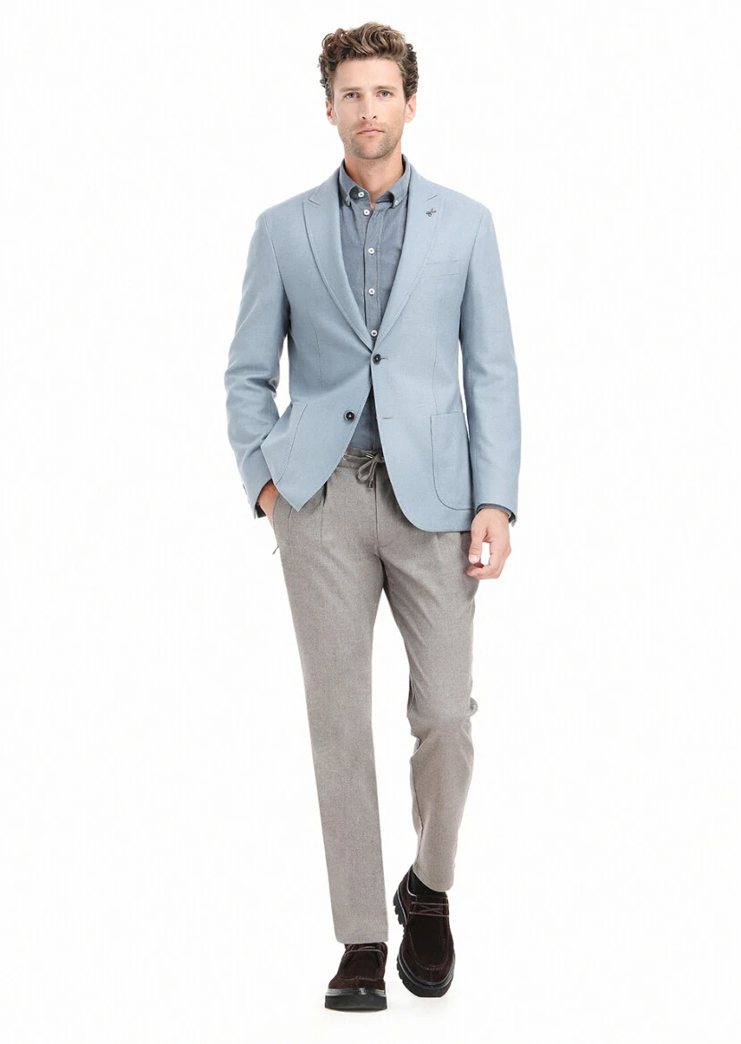 Mavi Düz Shirt Shoulder Slim Fit Yün Karışımlı Ceket - RAMSEY