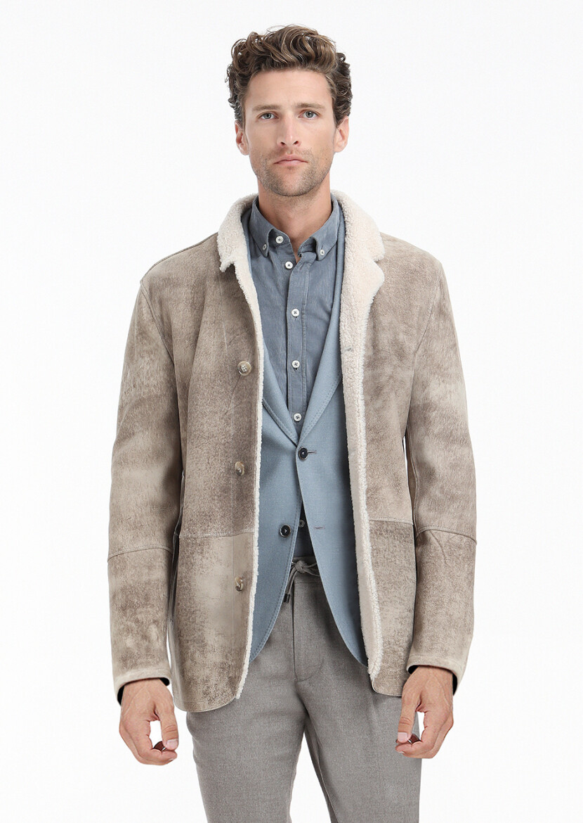 Mavi Düz Shirt Shoulder Slim Fit Yün Karışımlı Ceket - 3