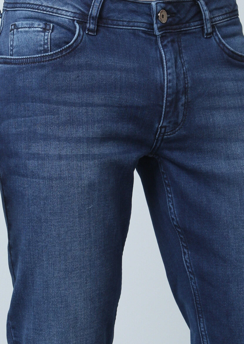 Mavi Düz Slim Fit Denim Pamuk Karışımlı Pantolon - 4