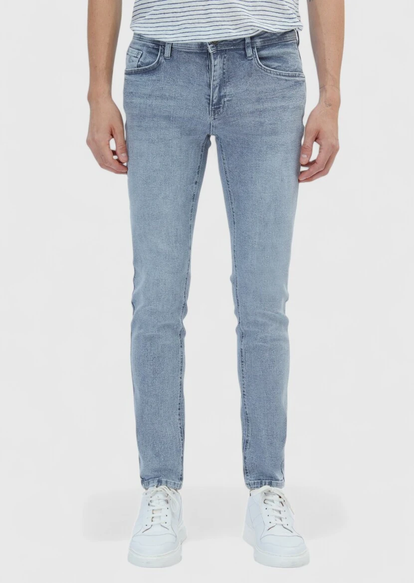 Mavi Düz Slim Fit Denim Pamuk Karışımlı Pantolon - RAMSEY