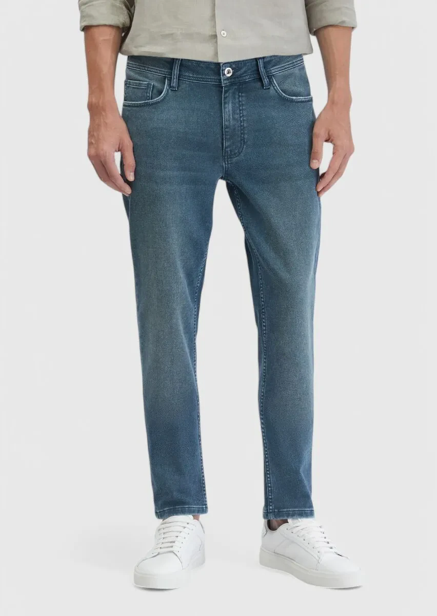 Mavi Düz Slim Fit Denim Pamuk Karışımlı Pantolon - 2
