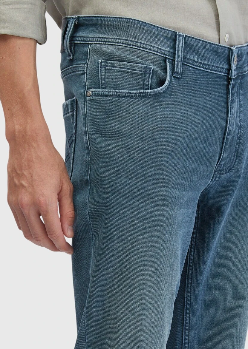 Mavi Düz Slim Fit Denim Pamuk Karışımlı Pantolon - 3