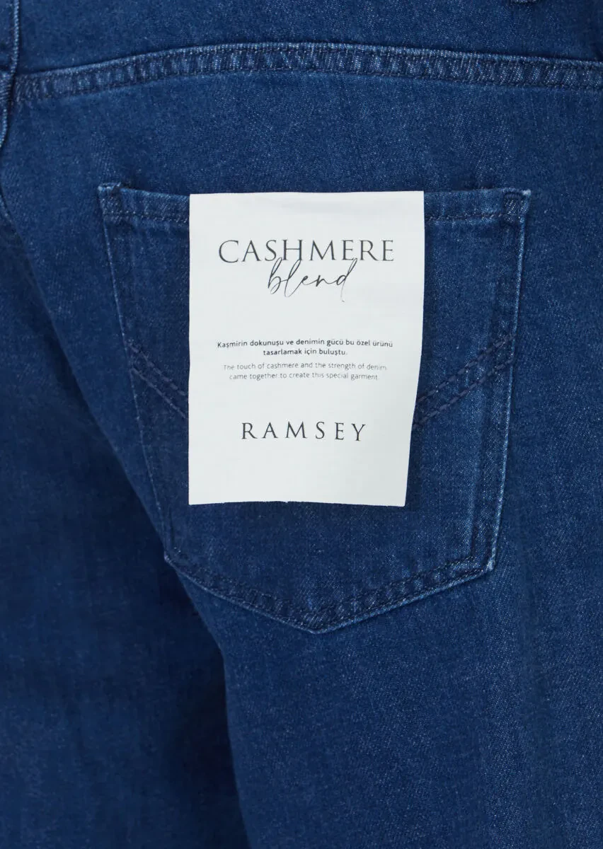 Mavi Düz Slim Fit Denim Pamuk Karışımlı Pantolon - 4