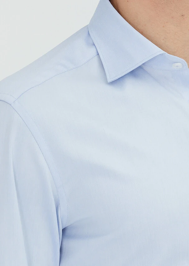 Mavi Düz Slim Fit Ütü İstemeyen Dokuma Klasik %100 Pamuk Gömlek - 3