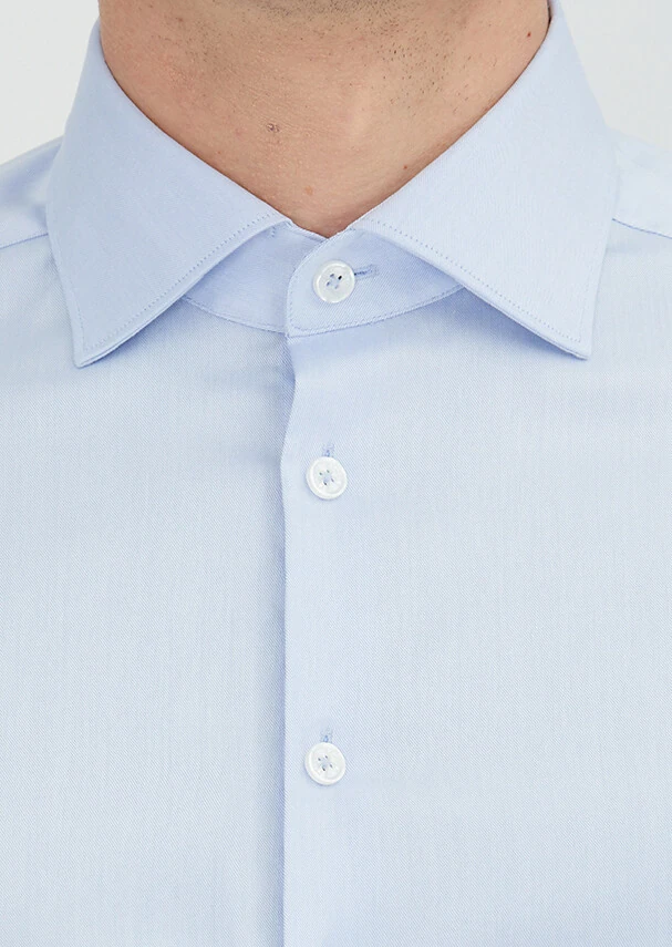 Mavi Düz Slim Fit Ütü İstemeyen Dokuma Klasik %100 Pamuk Gömlek - 4