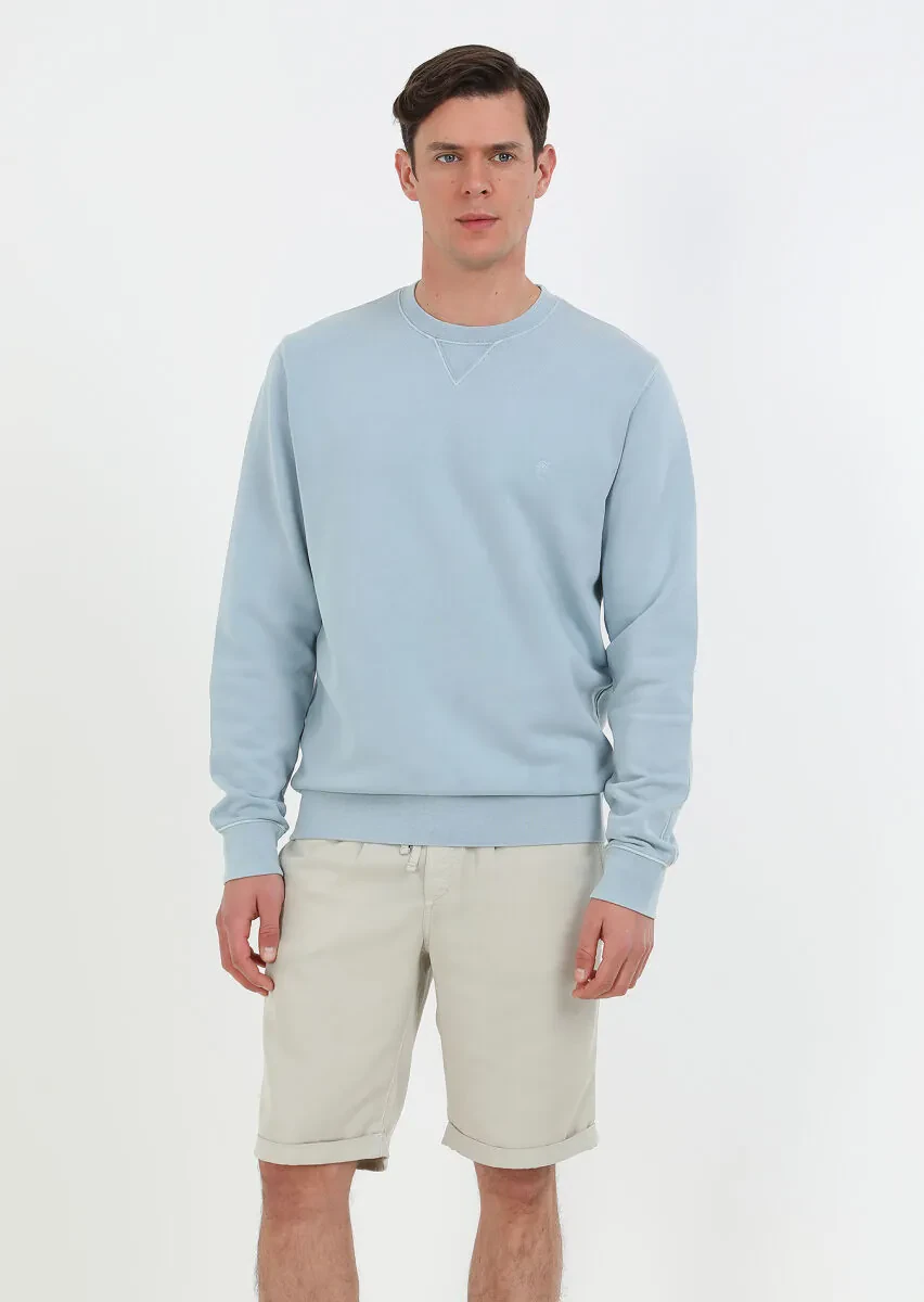 Mavi Düz Sweatshırt - 1