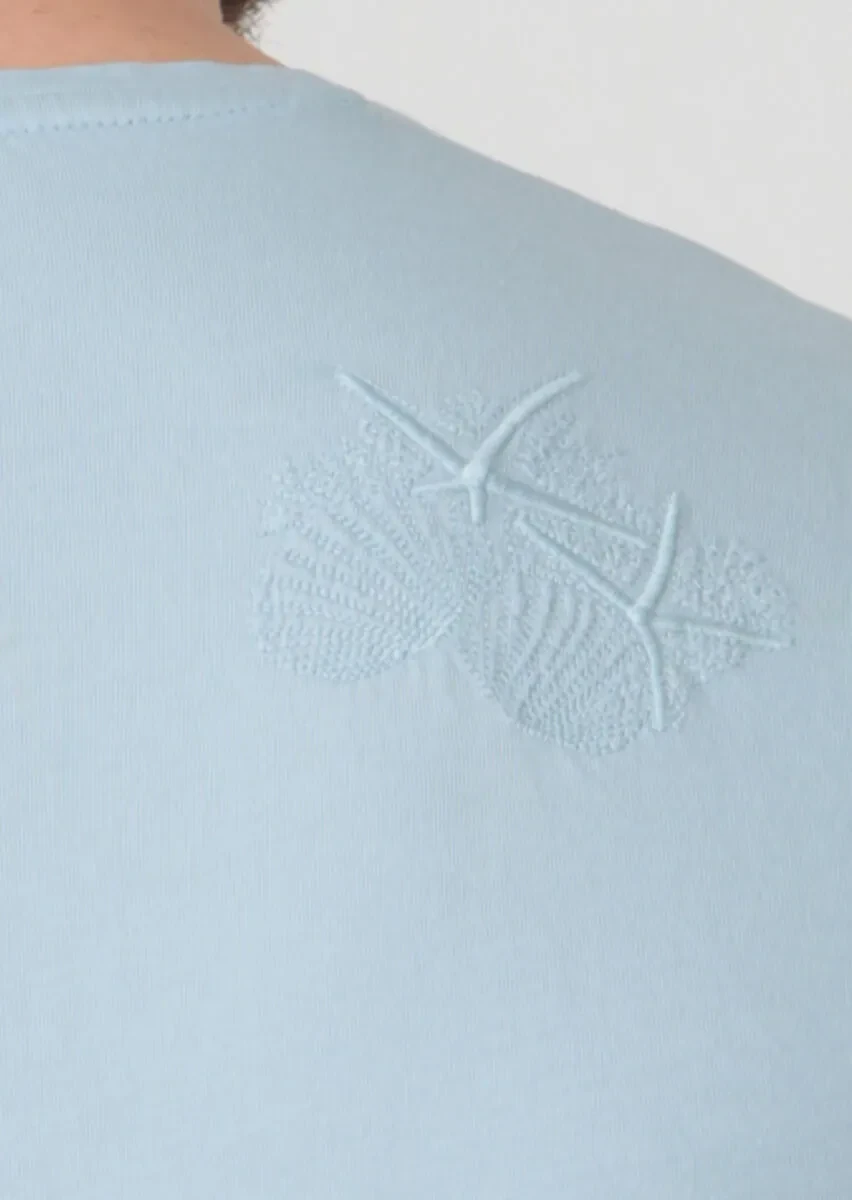 Mavi Düz V Yaka %100 Pamuk T-Shirt - 4