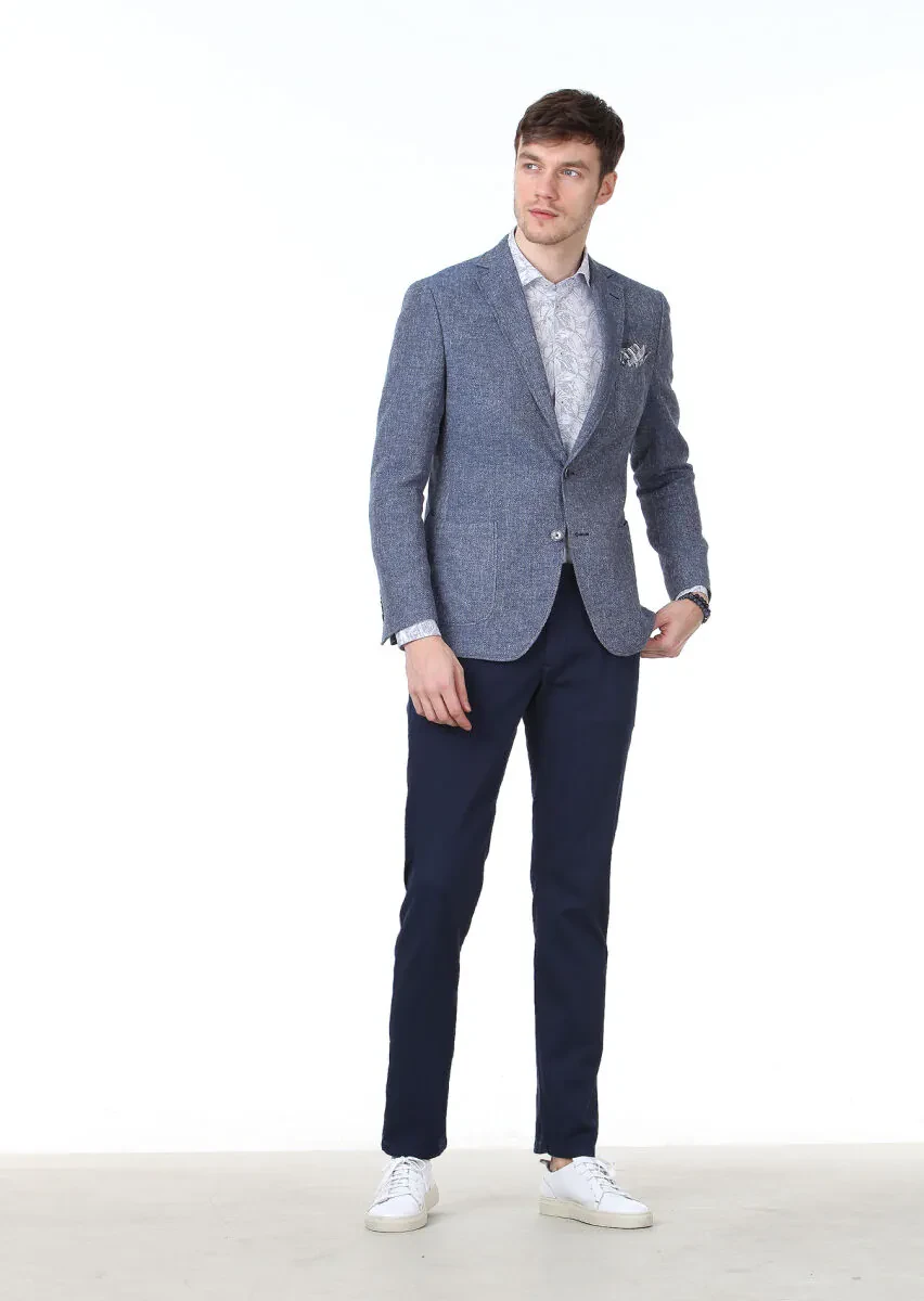 Mavi Düz Zeroweight Slim Fit Pamuk Karışımlı Ceket - 2