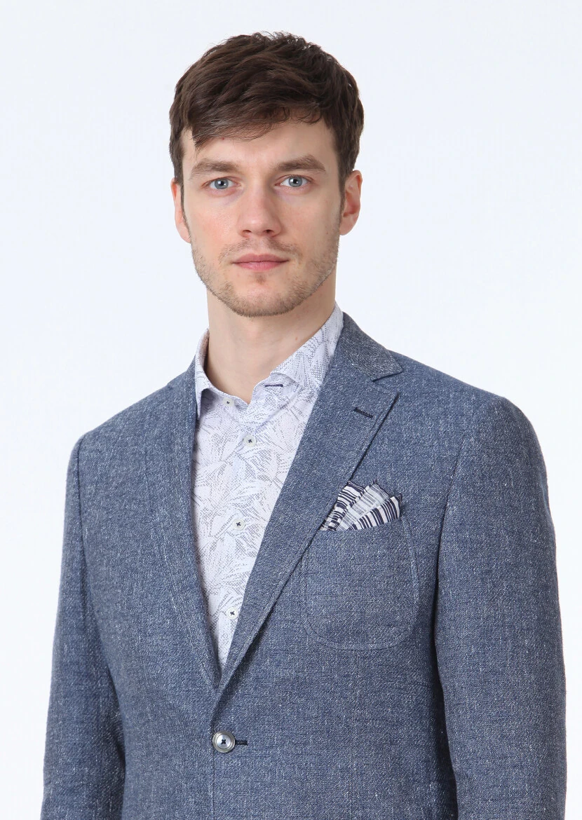 Mavi Düz Zeroweight Slim Fit Pamuk Karışımlı Ceket - 3