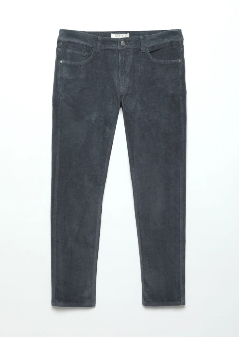 Mavi Fitilli Dokuma Slim Fit Kadife Casual Pamuk Karışımlı Pantolon - 5