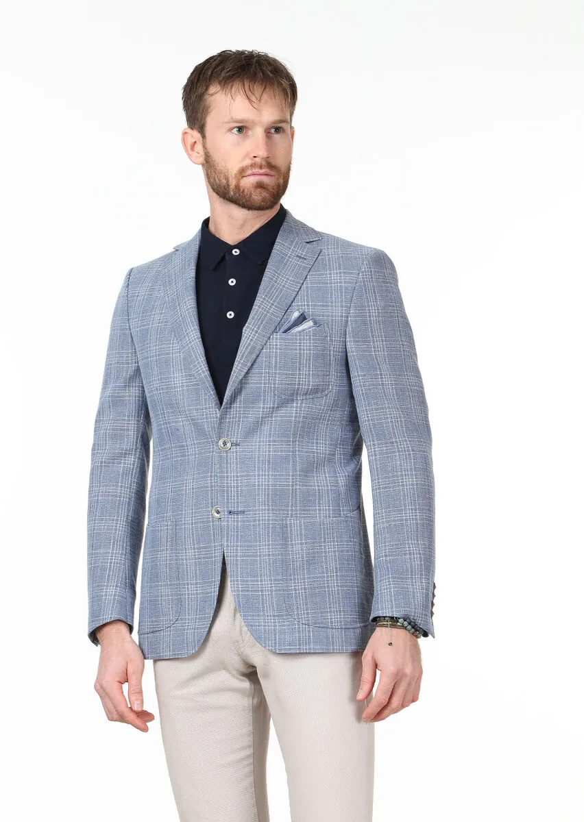 Mavi Kareli Modern Fit Yün Karışımlı Ceket - 1