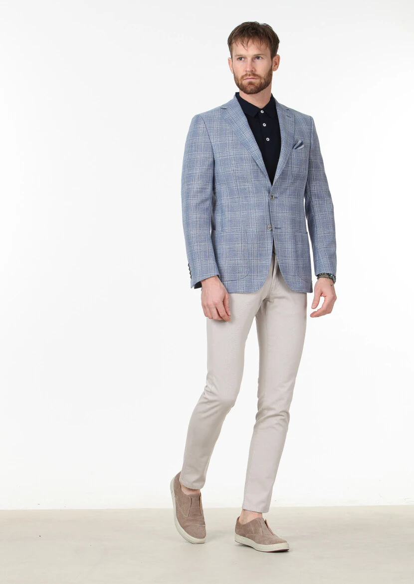 Mavi Kareli Modern Fit Yün Karışımlı Ceket - 2