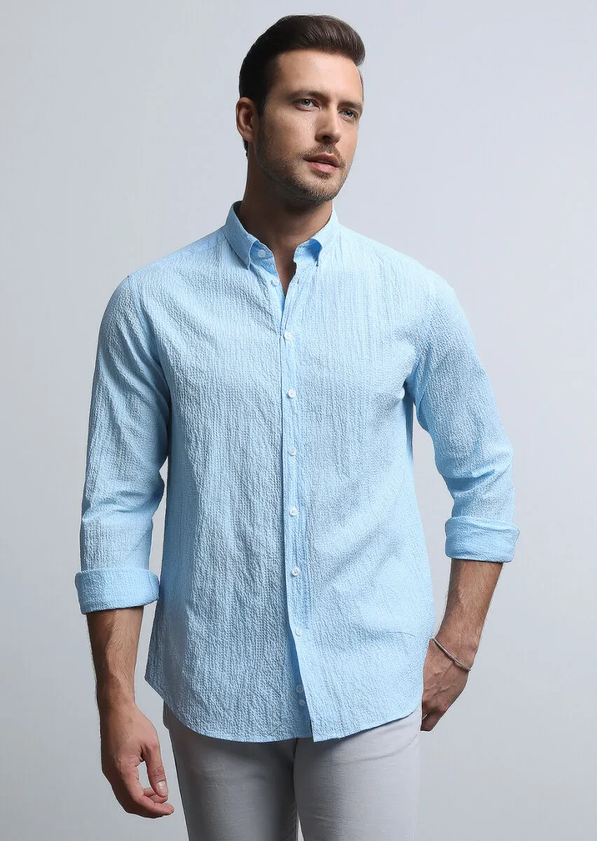 Mavi Kareli Regular Fit Dokuma Denim Pamuk Karışımlı Gömlek - 3