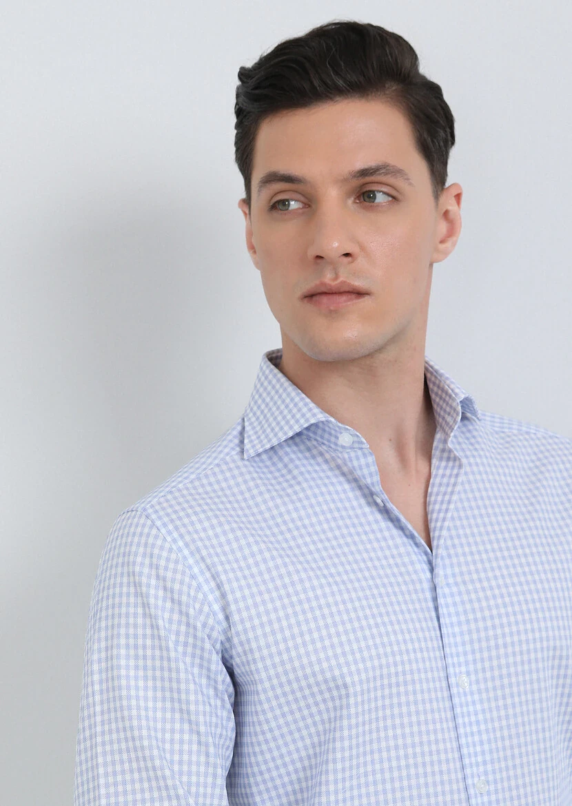 Mavi Kareli Regular Fit Dokuma Klasik %100 Pamuk Gömlek - 2