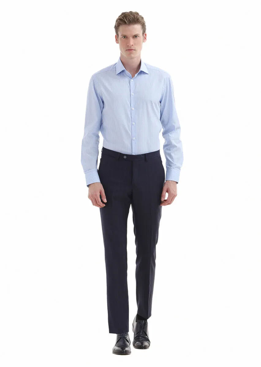 Mavi Kareli Regular Fit Dokuma Klasik %100 Pamuk Gömlek - 1