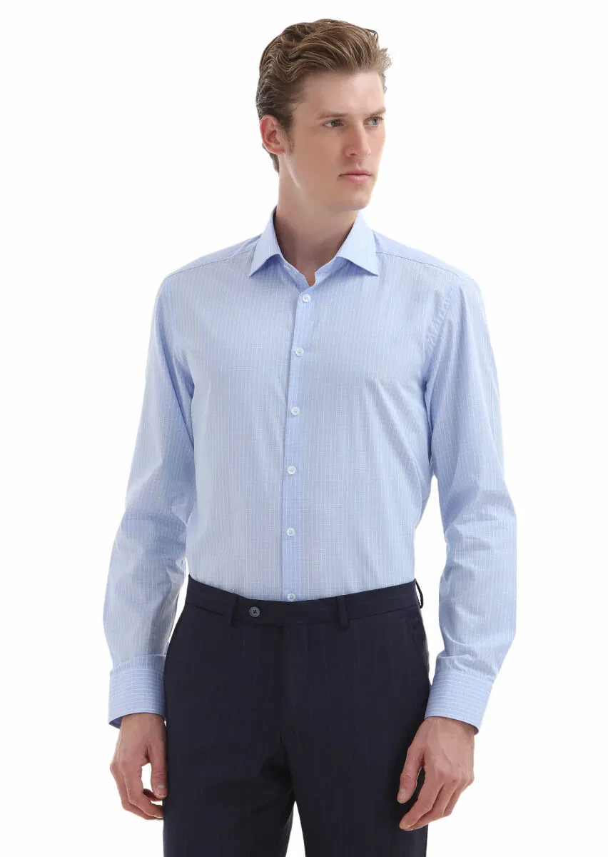 Mavi Kareli Regular Fit Dokuma Klasik %100 Pamuk Gömlek - 2