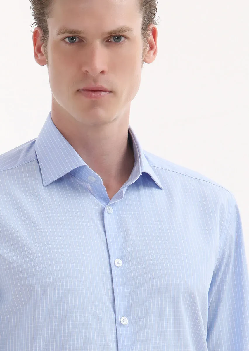Mavi Kareli Regular Fit Dokuma Klasik %100 Pamuk Gömlek - 3