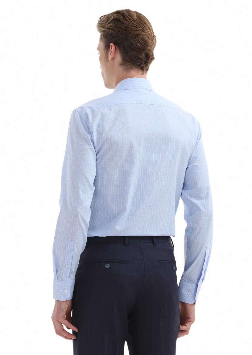 Mavi Kareli Regular Fit Dokuma Klasik %100 Pamuk Gömlek - 4