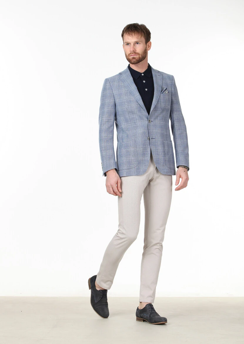 Mavi Kareli Regular Fit Yün Karışımlı Ceket - 2