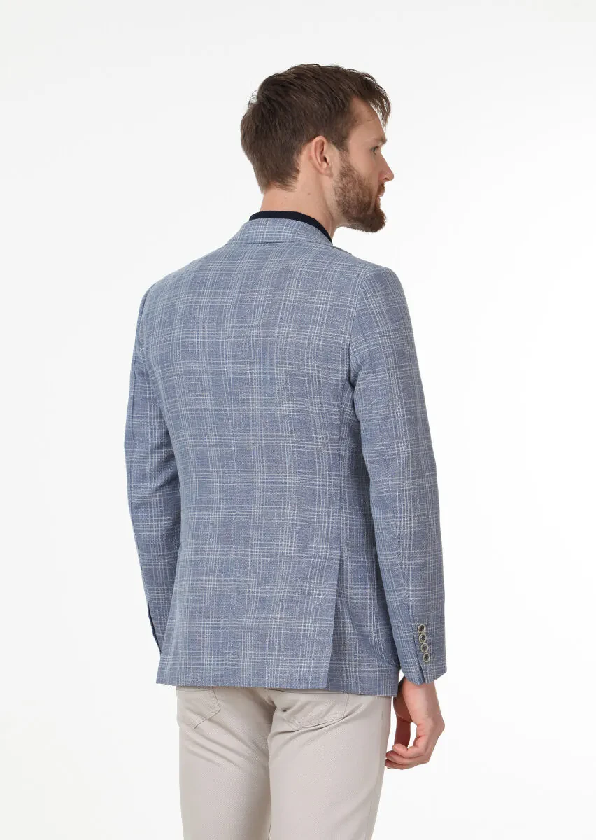 Mavi Kareli Regular Fit Yün Karışımlı Ceket - 4