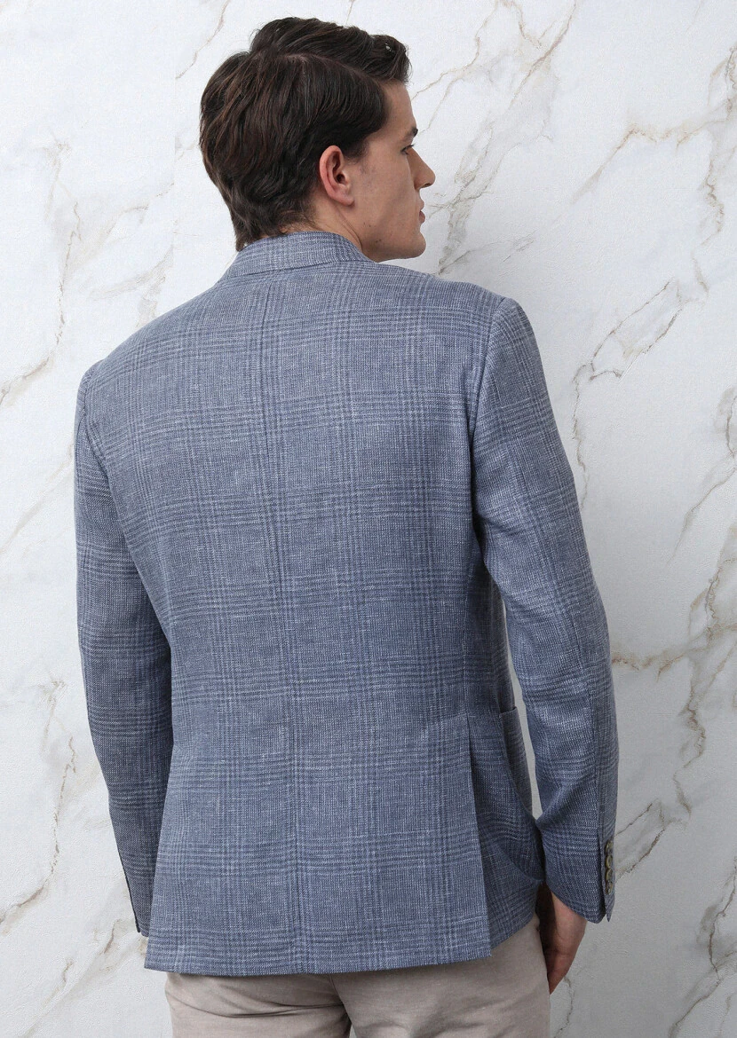 Mavi Kareli Zeroweight Slim Fit Yün Karışımlı Ceket - 5