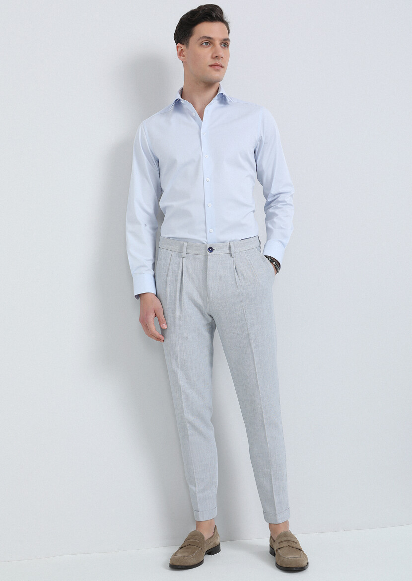 Mavi Mikro Dokuma Carrot Fit Smart Casual %100 Pamuk Pantolon - 1