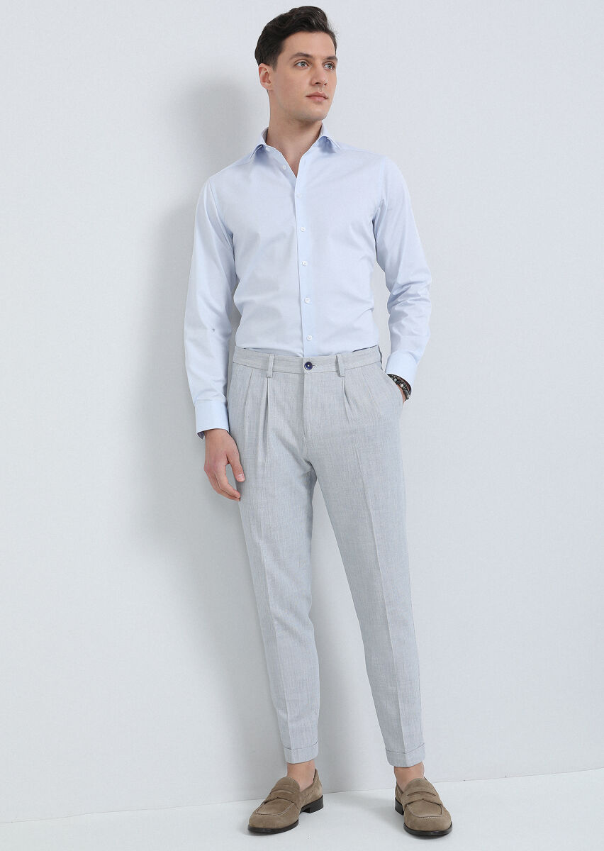 Mavi Mikro Dokuma Carrot Fit Smart Casual %100 Pamuk Pantolon - 1