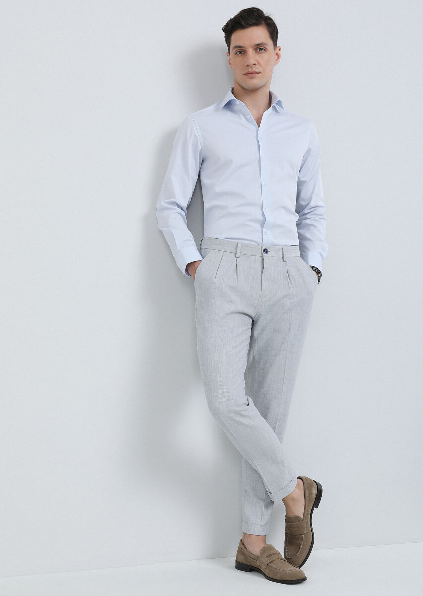 Mavi Mikro Dokuma Carrot Fit Smart Casual %100 Pamuk Pantolon - 2